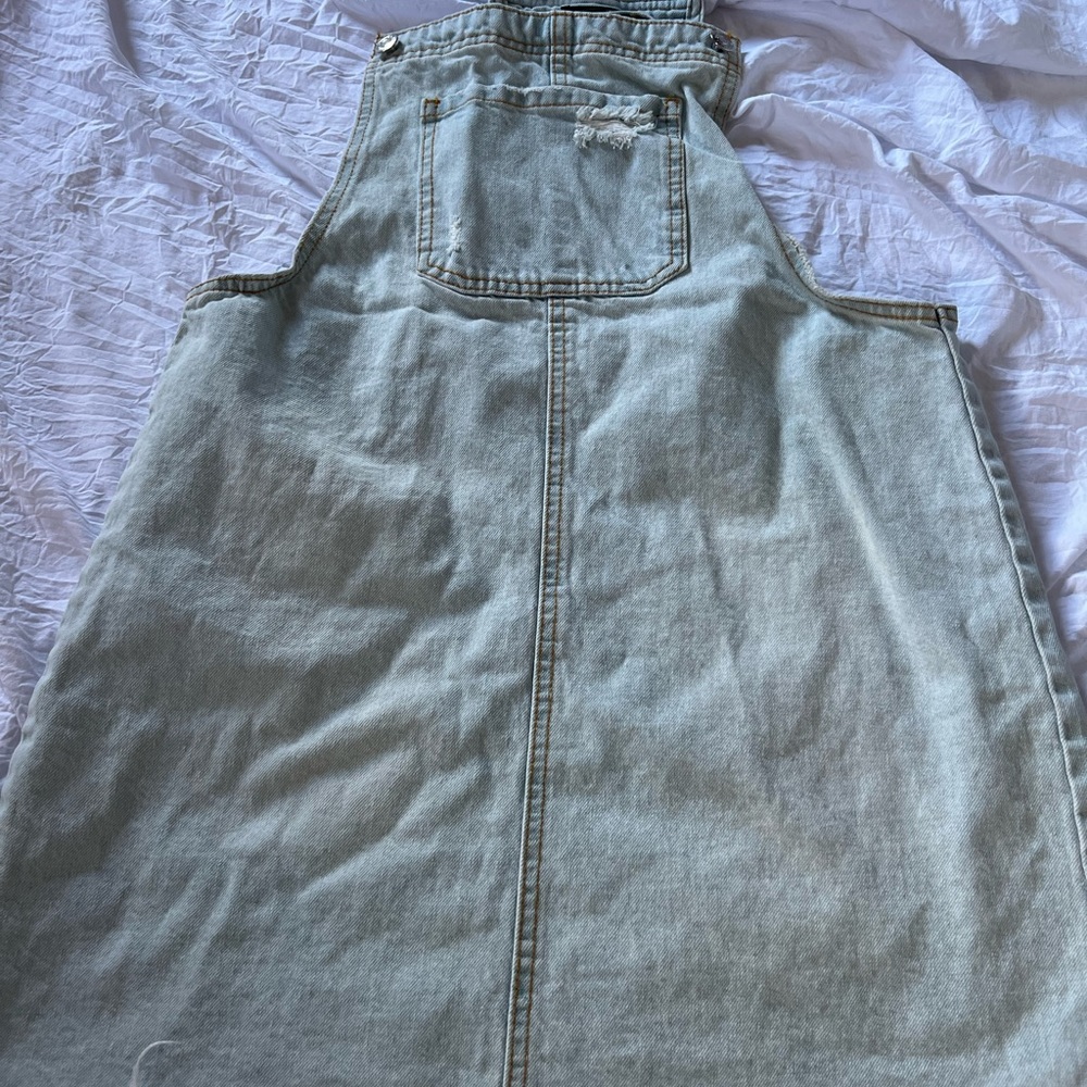 light colored jean overalls